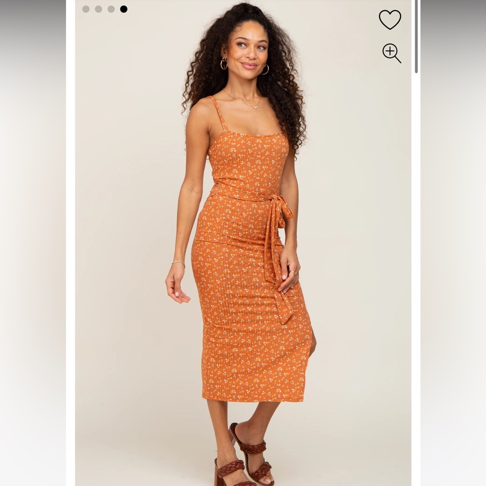 Rust Floral Ribbed Midi Dress by Endless Blu.